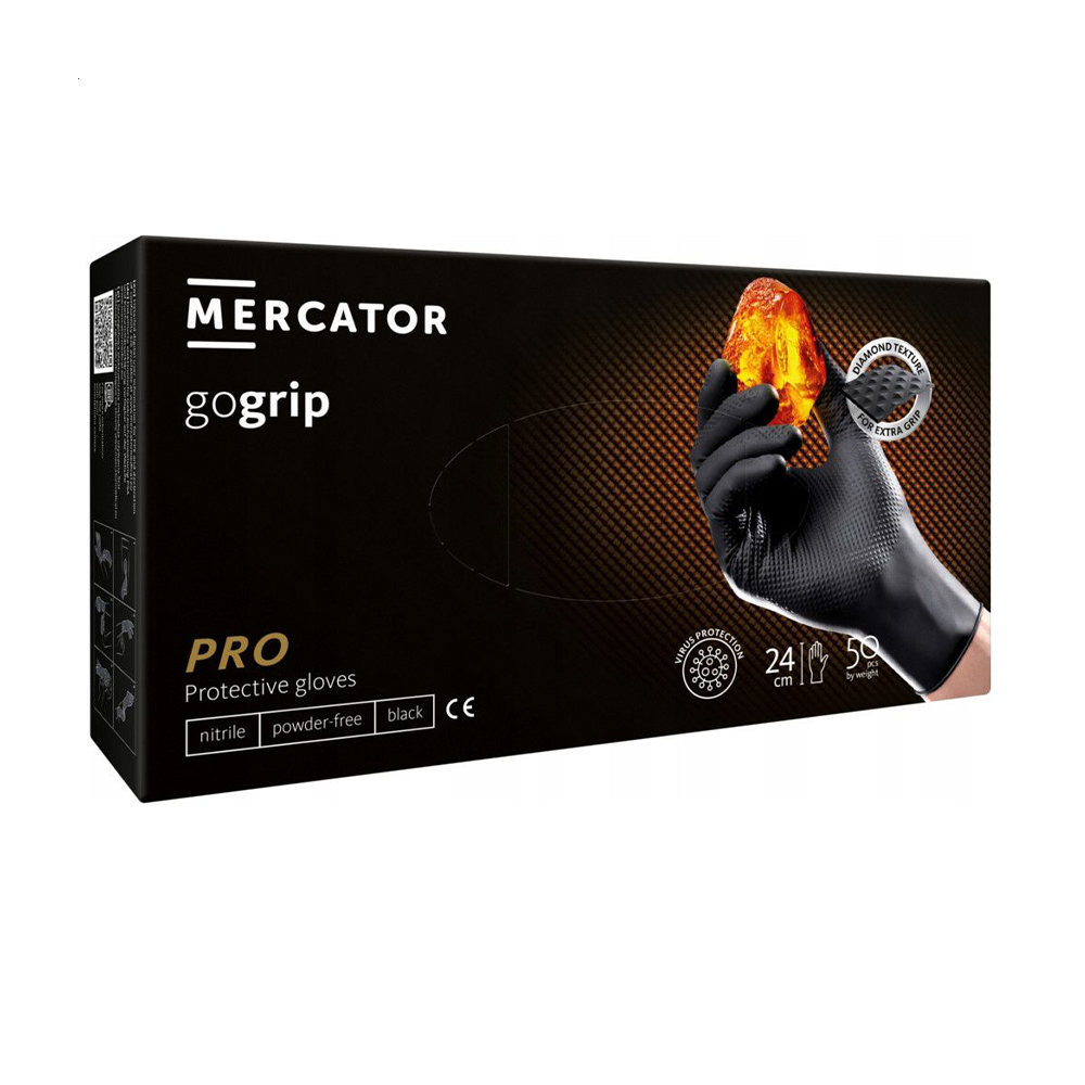 Рукавички нітрилові універсальні Mercator GoGrip Pro неприпудрені, нестерильні, розмір M, Black, 50 шт